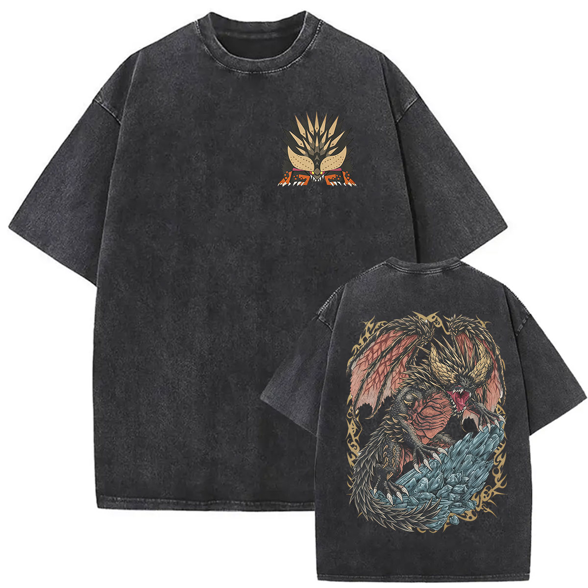 Retro Gaming T Shirt - Vintage Washed Monster Hunter Graphic T